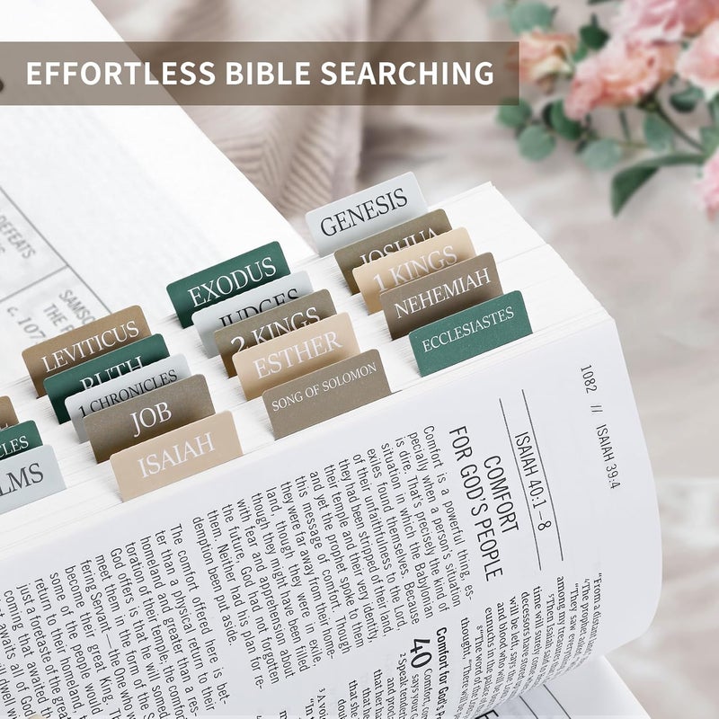 Taja Bible Tabs for Women & Men, Laminated Bible Tabs for Study Bible, Large Print Neutral Bible Tabs for Easy Navigation, Bible Index Tabs, 66 Tabs Old & New Testament, Extra 9 Blank Tabs - Winter Wood - Image 3